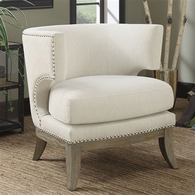 Barrel Back Accent Chair in White Chenille Fabric by Coaster - 902559