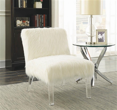 Accent Chair in White Faux Fur Fabric by Coaster - 904059