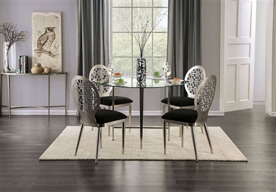 Abner 5 Piece Round Table Dining Room Set in Silver/Black Finish by Furniture of America - FOA-3743-R