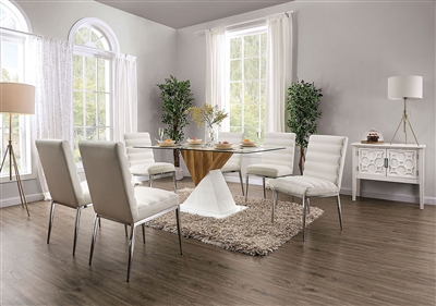 Bima 5 Piece Dining Room Set in White/Natural Tone Finish by Furniture of America - FOA-3746