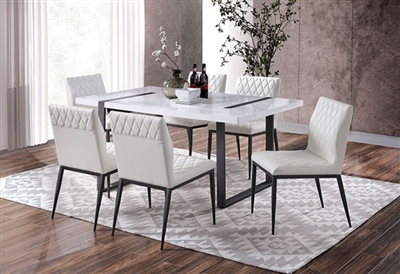 Alessia 7 Piece Dining Room Set in White/Black/Ivory Finish by Furniture of America - FOA-3769T