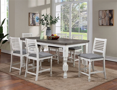 Calabria 7 Piece Counter Height Dining Set in Antique White/Gray Finish by Furniture of America - FOA-3908PT