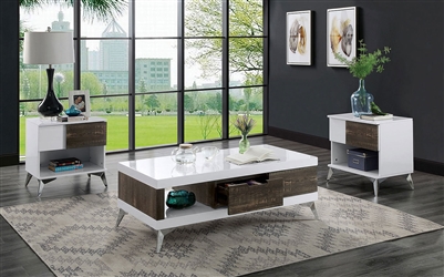 Corinne 3 Piece Occasional Table Set in White/Distressed Dark Oak Finish by Furniture of America - FOA-4535-3PK