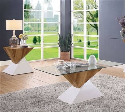 Bima II 2 Piece Occasional Table Set in White/Natural Tone by Furniture of America - FOA-4746-2PK