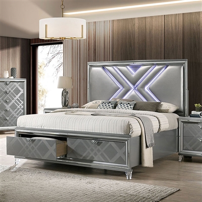 Emmeline Bed in Silver Finish by Furniture of America - FOA-7147-B