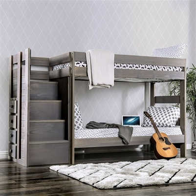 Ampelios Twin/Twin Bunk Bed in Gray Finish by Furniture of America - FOA-AM-BK102GY