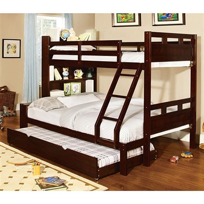 Fairfield Twin/Full Bunk Bed in Dark Walnut Finish by Furniture of America - FOA-BK459EX-F