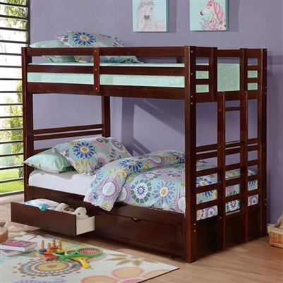 Abby Twin/Twin Bunk Bed in Dark Walnut Finish by Furniture of America - FOA-BK973EX