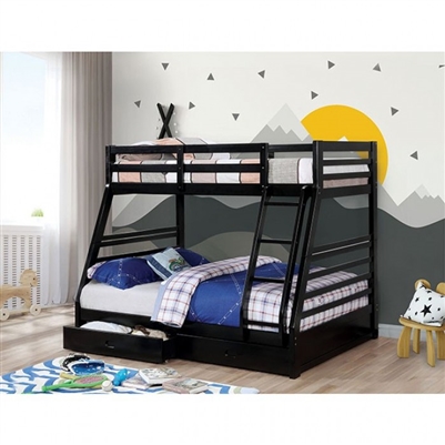 California Twin/Full Bunk Bed in Black Finish by Furniture of America - FOA-CM-BK588BK