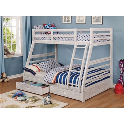 California Twin/Full Bunk Bed in Wire-Brushed White Finish by Furniture of America - FOA-CM-BK588BWH