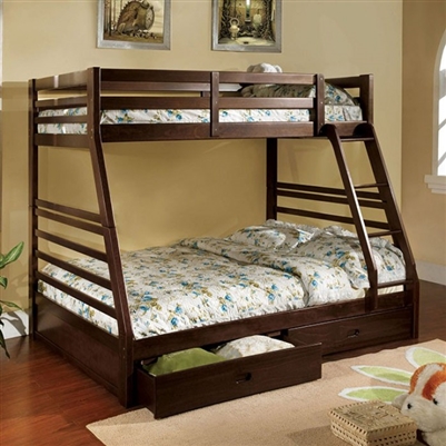 California Twin/Full Bunk Bed in Dark Walnut Finish by Furniture of America - FOA-CM-BK588EX