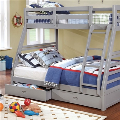 California Twin/Full Bunk Bed in Gray Finish by Furniture of America - FOA-CM-BK588GY