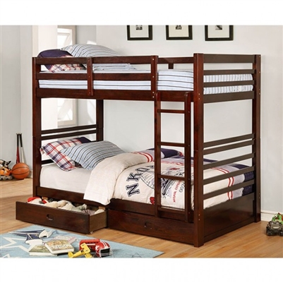California Twin/Twin Bunk Bed in Dark Walnut Finish by Furniture of America - FOA-CM-BK588T-EX