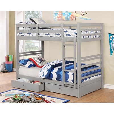California Twin/Twin Bunk Bed in Gray Finish by Furniture of America - FOA-CM-BK588T-GY