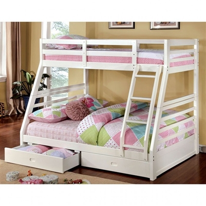 California Twin/Full Bunk Bed in White Finish by Furniture of America - FOA-CM-BK588WH