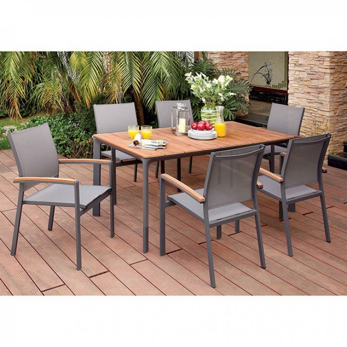 Oshawa 7 Piece Patio Dining Set In Oak, Oak Patio Table And Chairs