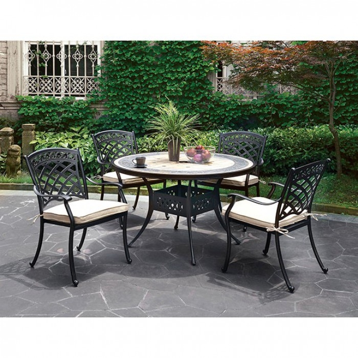 Charissa 5 Piece Round Patio Dinning, Round Patio Table And Chairs