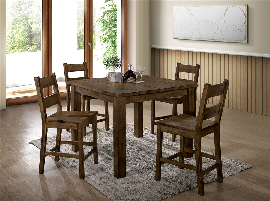 Dining Set In Rustic Oak Finish, Rustic Counter Height Dining Table Sets