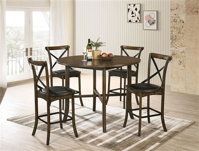 Buhl I 5 Piece Counter Height Round Table Dining Set in Burnished Oak Finish by Furniture of America - FOA-CM3148RPT