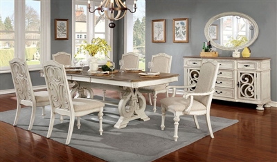 Arcadia 7 Piece Dining Room Set in Antique White Finish by Furniture of America - FOA-CM3150WH
