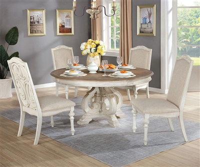 Arcadia 5 Piece Round Table Dining Room Set in Antique White Finish by Furniture of America - FOA-CM3150WH-R