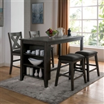 Lana 5 Piece Counter Height Dining Set in Gray Finish by Furniture of America - FOA-CM3153GY-PT-PC-ST