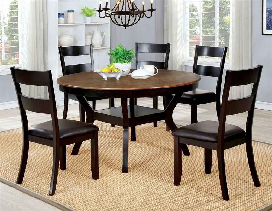 Juniper 5 Piece Round Table Dining Room, Round Black Dining Table Set