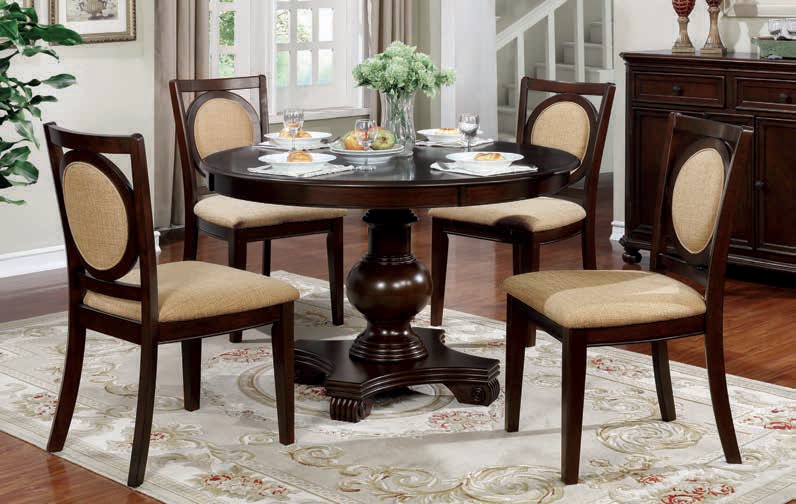 Abergele 5 Piece Round Dining Room Set, Round Cherry Wood Dining Table And Chairs