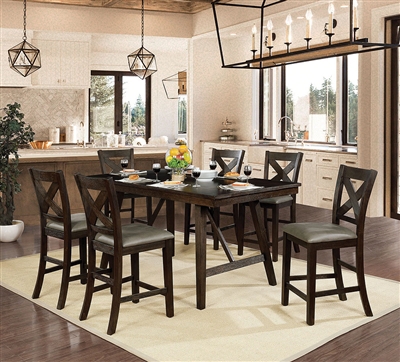 Bridgeville 7 Piece Counter Height Dining Set in Wire Brushed Rustic Brown Finish by Furniture of America - FOA-CM3344PT