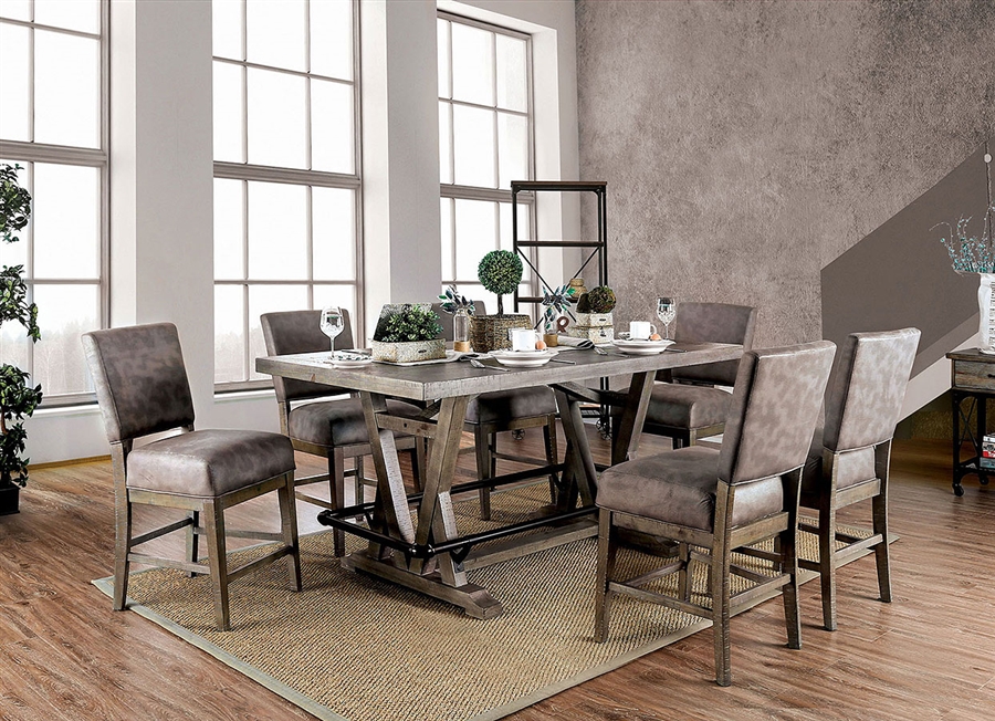 Tabor 7 Piece Counter Height Dining Set In Distressed Warm Gray Finish By Furniture Of America Foa Cm3385pt