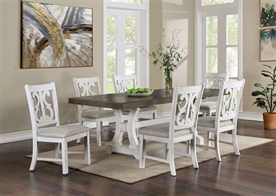 Auletta 7 Piece Dining Room Set in Distressed White/Gray Finish by Furniture of America - FOA-CM3417GY-T