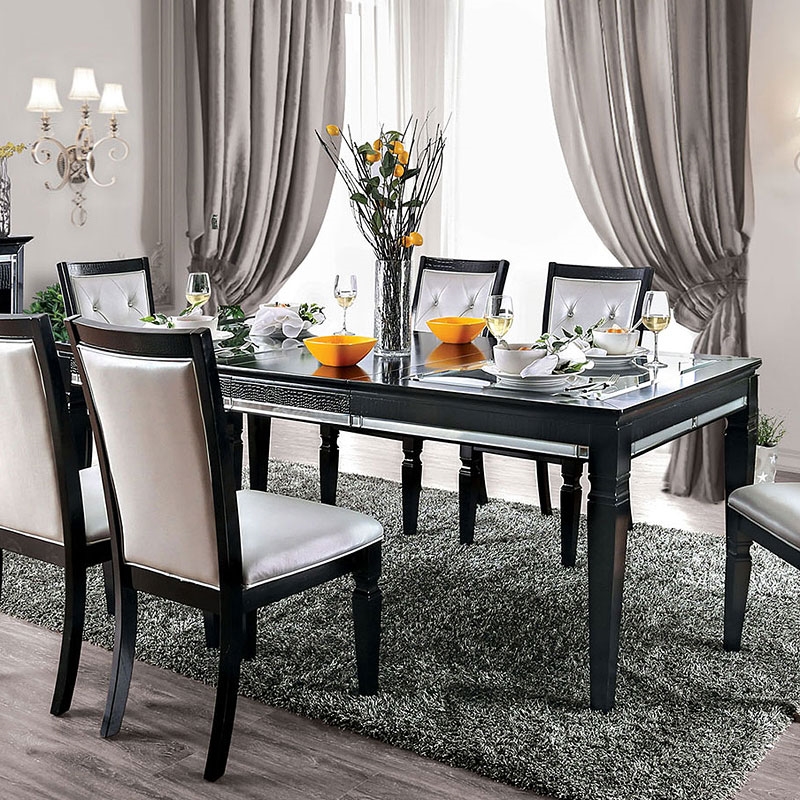 Alena 7 Piece Dining Room Set In Black, Black And Silver Living Room Set