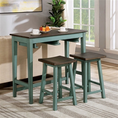 Elinor 3 Piece Bar Table Dining Set in Antique Teal/Gray Finish by Furniture of America - FOA-CM3475GR-PT-3PK