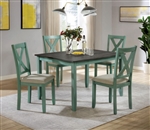 Anya 5 Piece Dining Room Set in Distressed Teal/Distressed Gray Finish by Furniture of America - FOA-CM3476GR-T-5PK