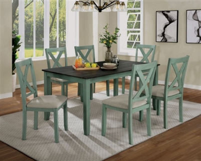 Anya 7 Piece Dining Room Set in Distressed Teal/Distressed Gray Finish by Furniture of America - FOA-CM3476GR-T-7PK