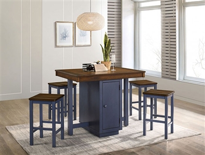 Azurine 5 Piece Counter Height Dining Set in Antique Dark Oak/Muted Blue Finish by Furniture of America - FOA-CM3493PT-5PK