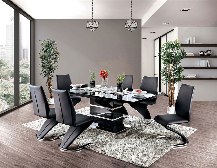 Midvale 7 Piece Dining Room Set in Black/Chrome Finish by Furniture of  America - FOA-CM3650BK
