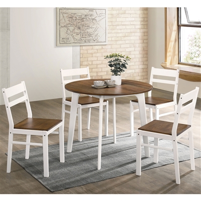 Debbie 5 Piece Round Table Dining Room Set in Walnut/White Finish by Furniture of America - FOA-CM3713RT-5PK