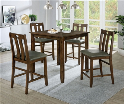 Brinley II 5 Piece Counter Height Dining Set in Walnut/Gray Finish by Furniture of America - FOA-CM3717PT-5PK