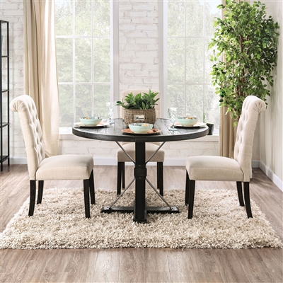 Alfred 5 Piece Round Table Dining Room Set with Ivory Chairs by Furniture of America - FOA-CM3735-R-CM3735IV