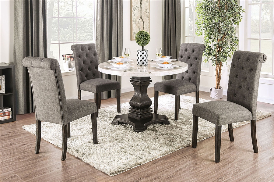 Elfredo 5 Piece Round Table Dining Room, Round Gray Dining Table And Chairs