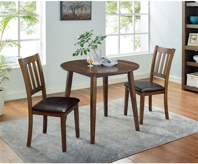 Blackwood 3 Piece Round Table Dining Room Set in Walnut/Dark Brown Finish by Furniture of America - FOA-CM3771RT-3PK