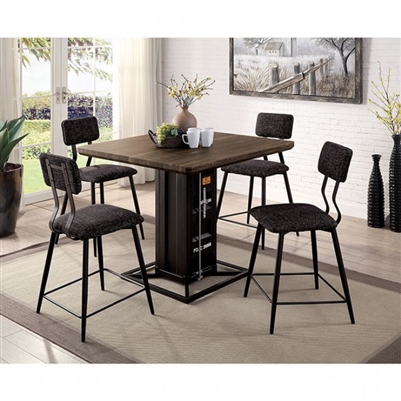 Dicarda 5 Piece Counter Height Dining Set in Distressed Walnut/Sand Black Finish by Furniture of America - FOA-CM3789BK-PT