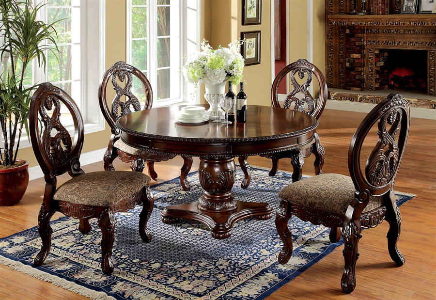 Tuscany I 5 Piece Round Dining Table, Antique Round Dining Table And Chairs