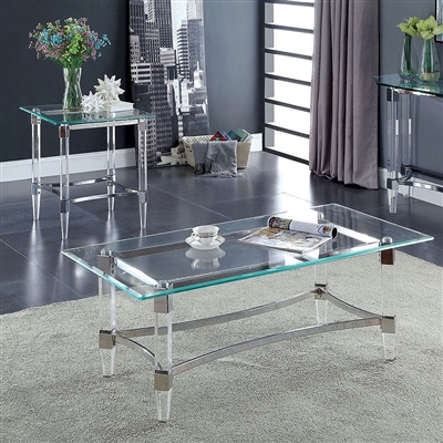 Beaumaris 2 Piece Occasional Table Set in Clear/Chrome by Furniture of America - FOA-CM4164-2PK