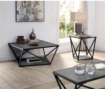 Ciana 2 Piece Occasional Table Set in Gray/Sand Black Finish by Furniture of America - FOA-CM4744-SQ-2PK