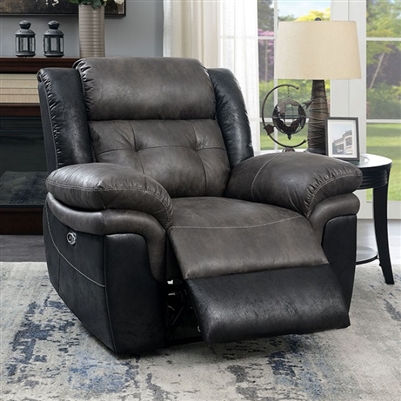 Brookdale Power Recliner in Gray/Black by Furniture of America - FOA-CM6217GY-CH