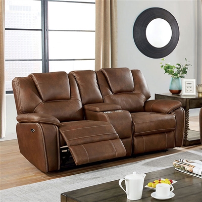 Ffion Power Love Seat in Brown Finish by Furniture of America - FOA-CM6219BR-LV