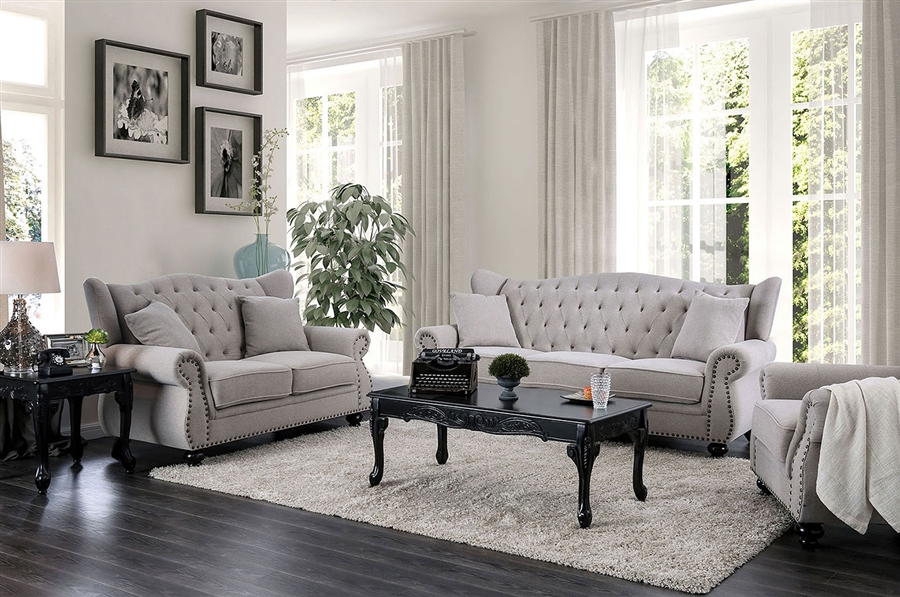 Ewloe 2 Piece Sofa Set In Light Gray By Furniture Of America Foa Cm6572gy - Light Gray Couch And Loveseat Set