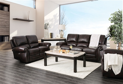 Edmore 2 Piece Power-Assist Sofa Set in Brown by Furniture of America - FOA-CM6586-PM